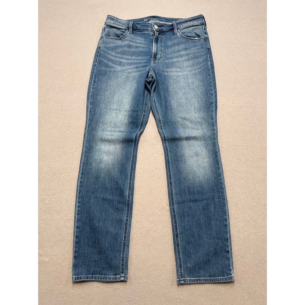 Old Navy Jeans Women's 12 Blue Wow Straight Leg High Rise Medium Wash Whiskered